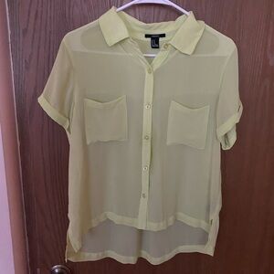 Sheer Lime Button-Up Blouse